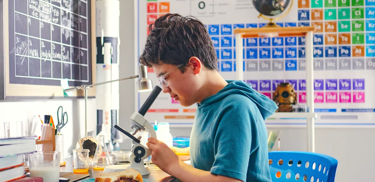 boy looking in the microscope